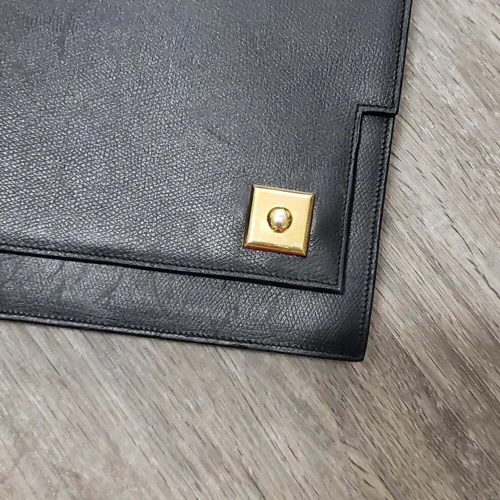 Vintage Genuine Leather Top Handle Handbag Black Gold - Picture 3 of 10